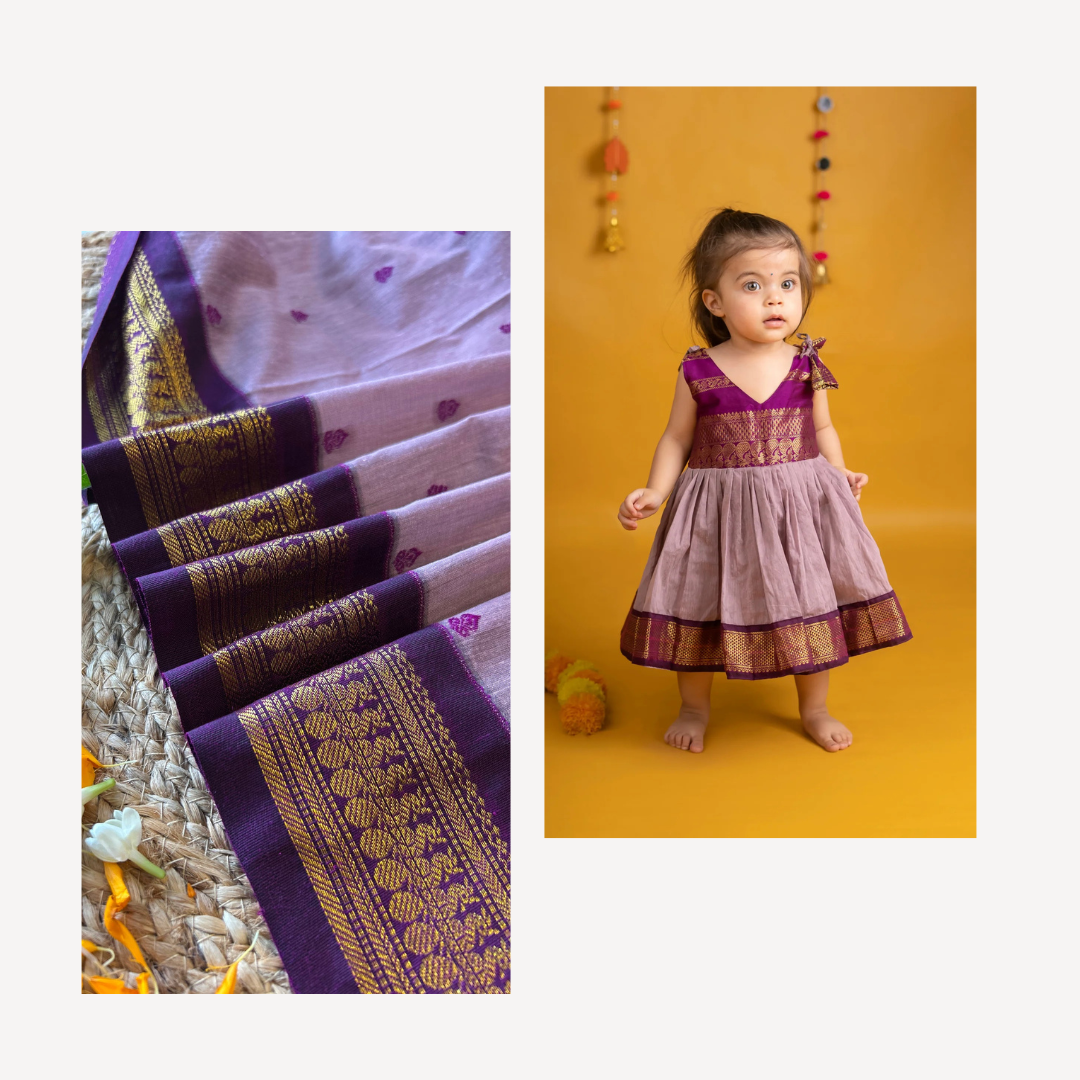 Wine and Lavender Tie-Up mom and daughter combo set