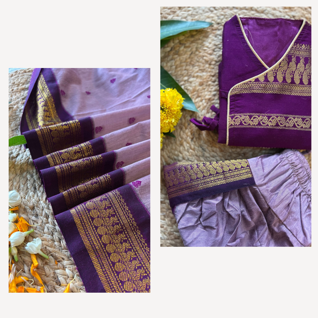 Lavendar and wine - angrakha & saree mom and son combo set