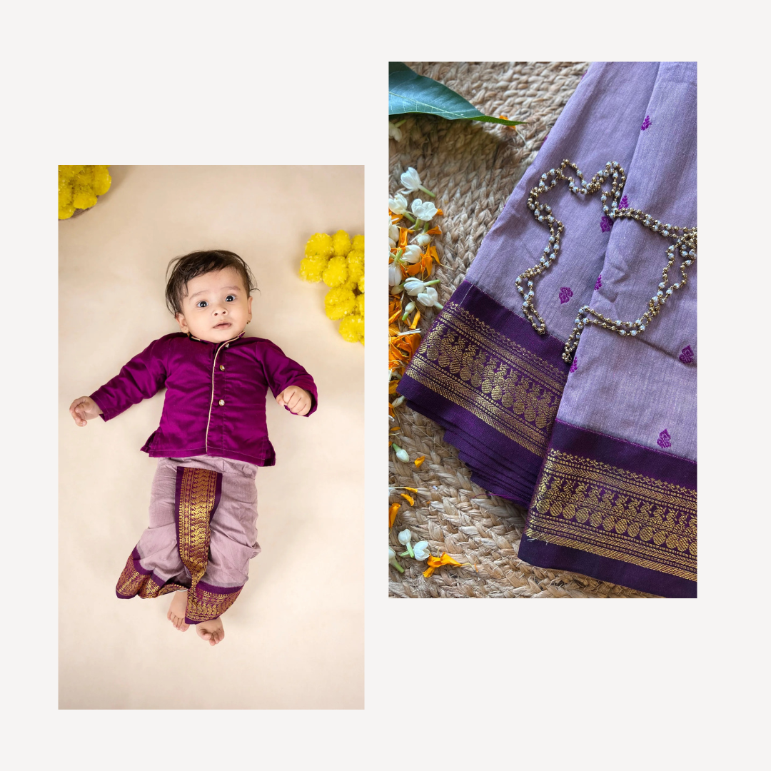 Lavendar and wine - dhoti kurta & saree mom and son combo set