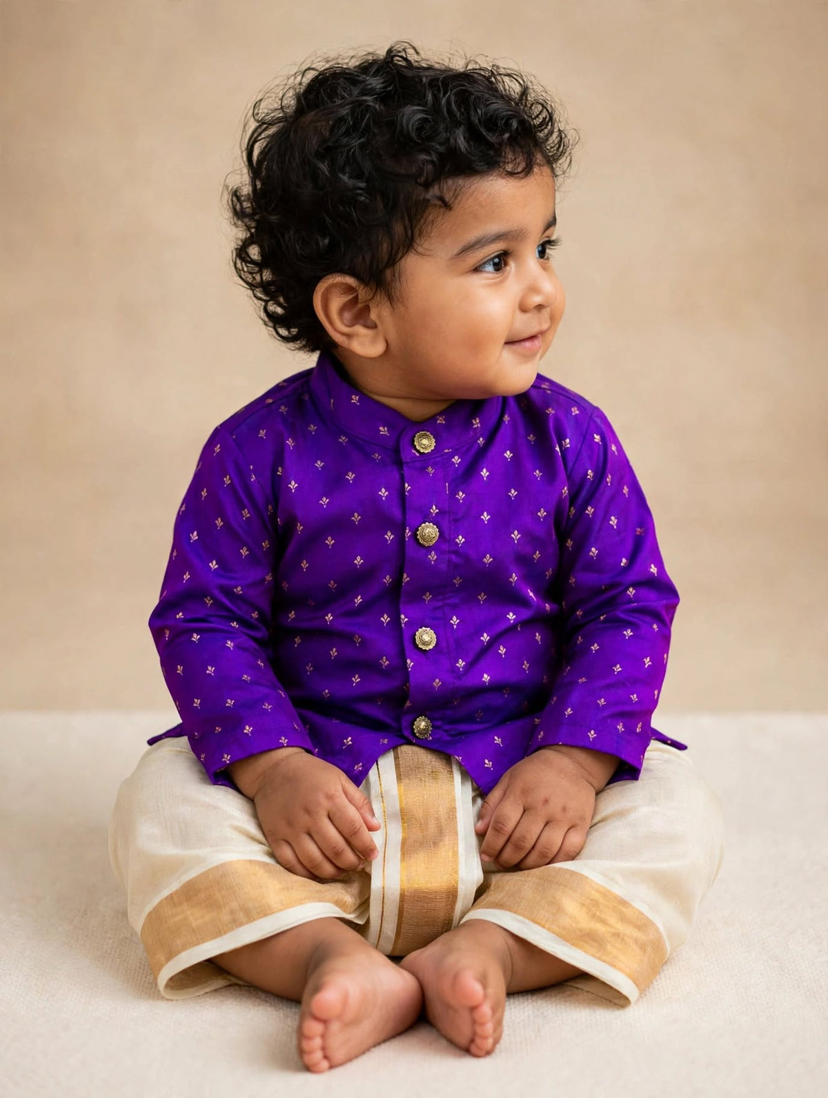 Purple shade kurta traditional gold dhoti ethnic wear for baby boy