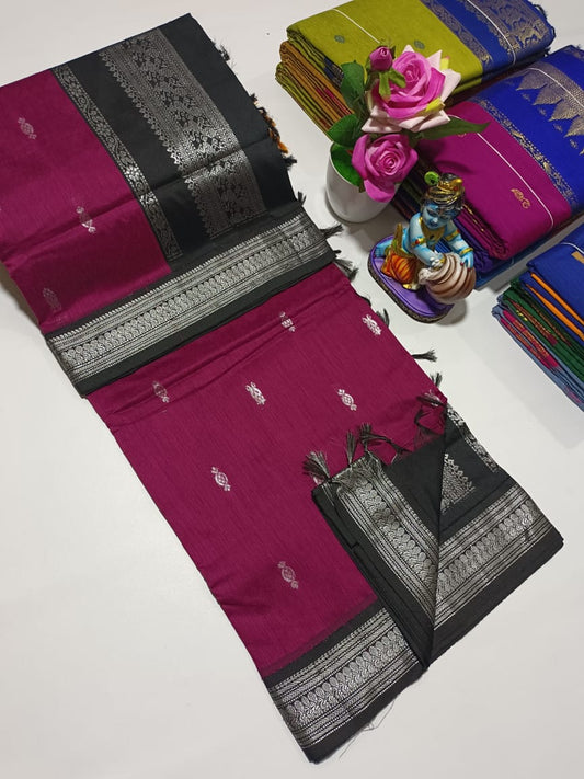 Pink and black - Premium Cotton Silk Saree with Contrast Blouse