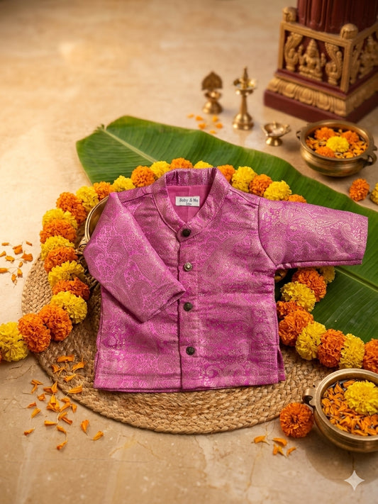 Gulabi Paisley Light Pink Banarasi Traditional Kurta for baby boy ethnic top wear