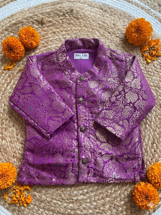 Royal Baingan Deep Purple Banarasi Traditional Kurta for baby boy ethnic top wear