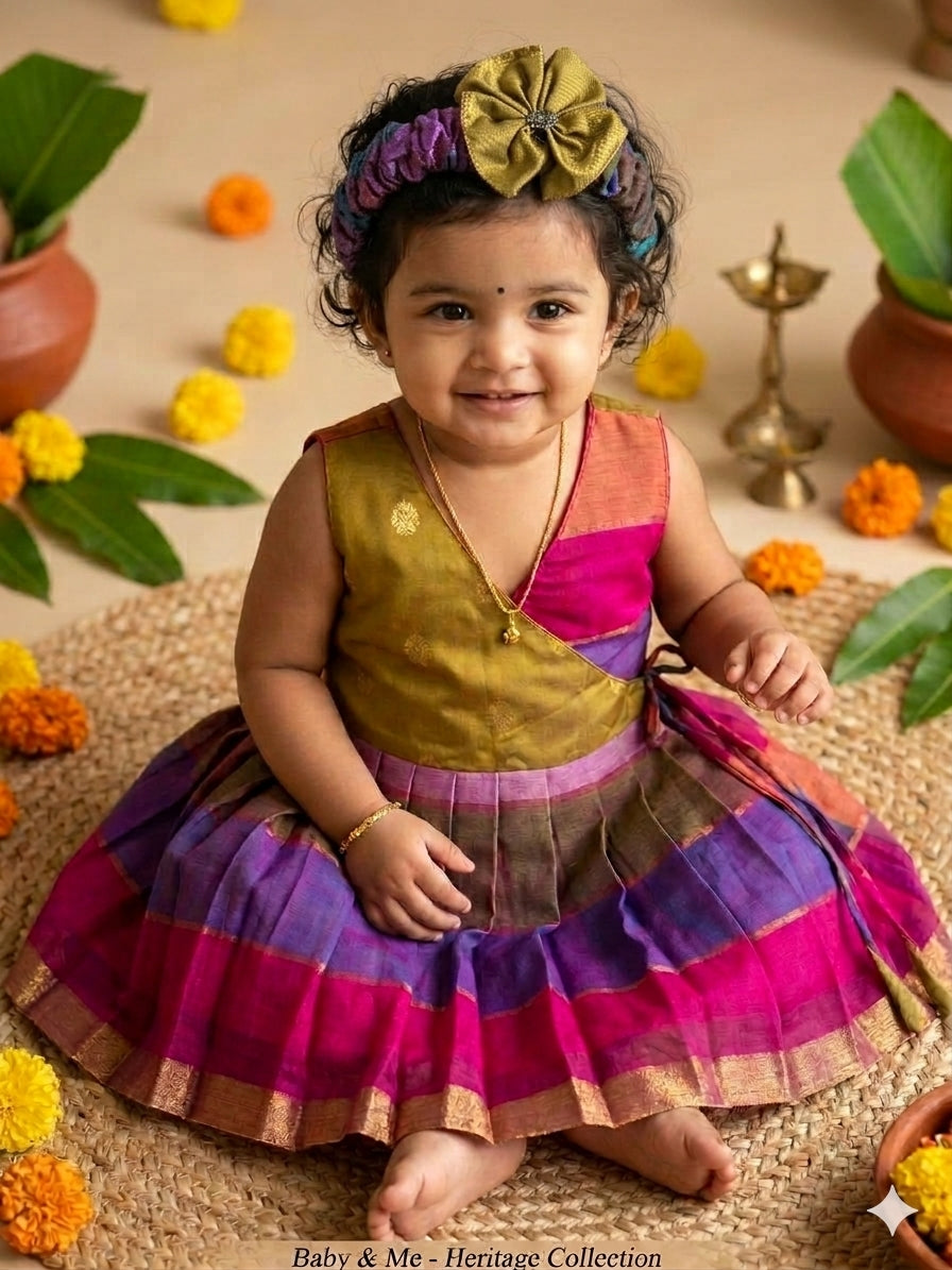 Multicolor kanchi cotton Angrakha-Style  Ethnic Wear for Baby Girl – Traditional frock for Baby Girl