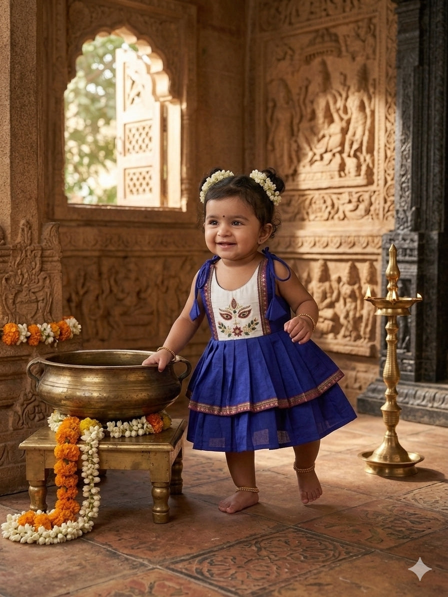 Royal Purple Durga Maa Hand-Embroidered Multi-Layered Ethnic Wear for Baby Girl – Traditional frock for Baby Girl