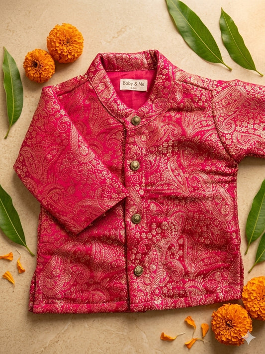 Grand Ethnic Celebration Pink Banarasi Traditional Kurta for baby boy ethnic top wear