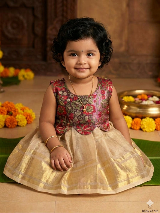 Gilded Rose Petal Infant Gown Ethnic Wear for Baby Girl – Birthday frock for Baby Girl