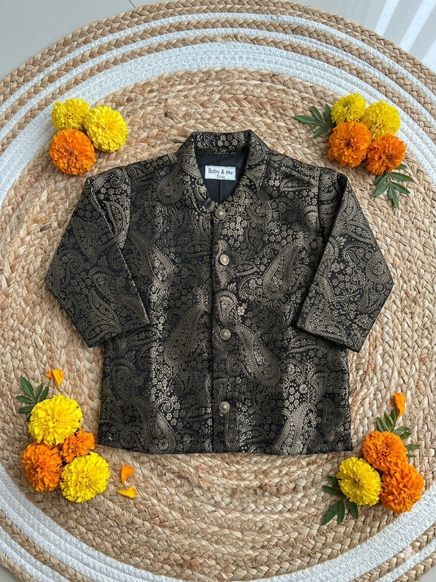 Black leaf design Banarasi Traditional Kurta for baby boy ethnic top wear