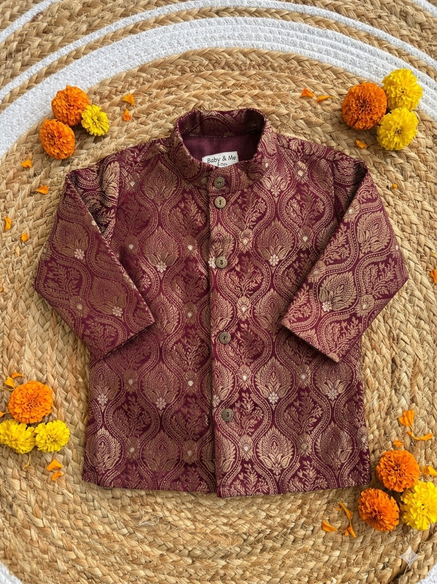 Wine Banarasi Traditional Kurta for baby boy ethnic top wear