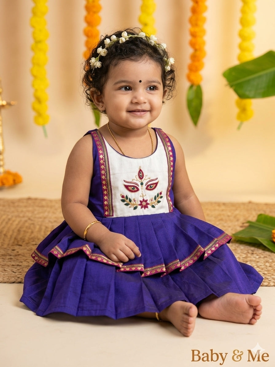 Royal Purple Durga Maa Hand-Embroidered Multi-Layered Ethnic Wear for Baby Girl – Traditional frock for Baby Girl