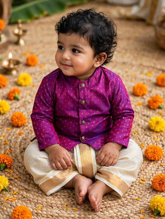 Dual shade pink kurta traditional gold dhoti ethnic wear for baby boy