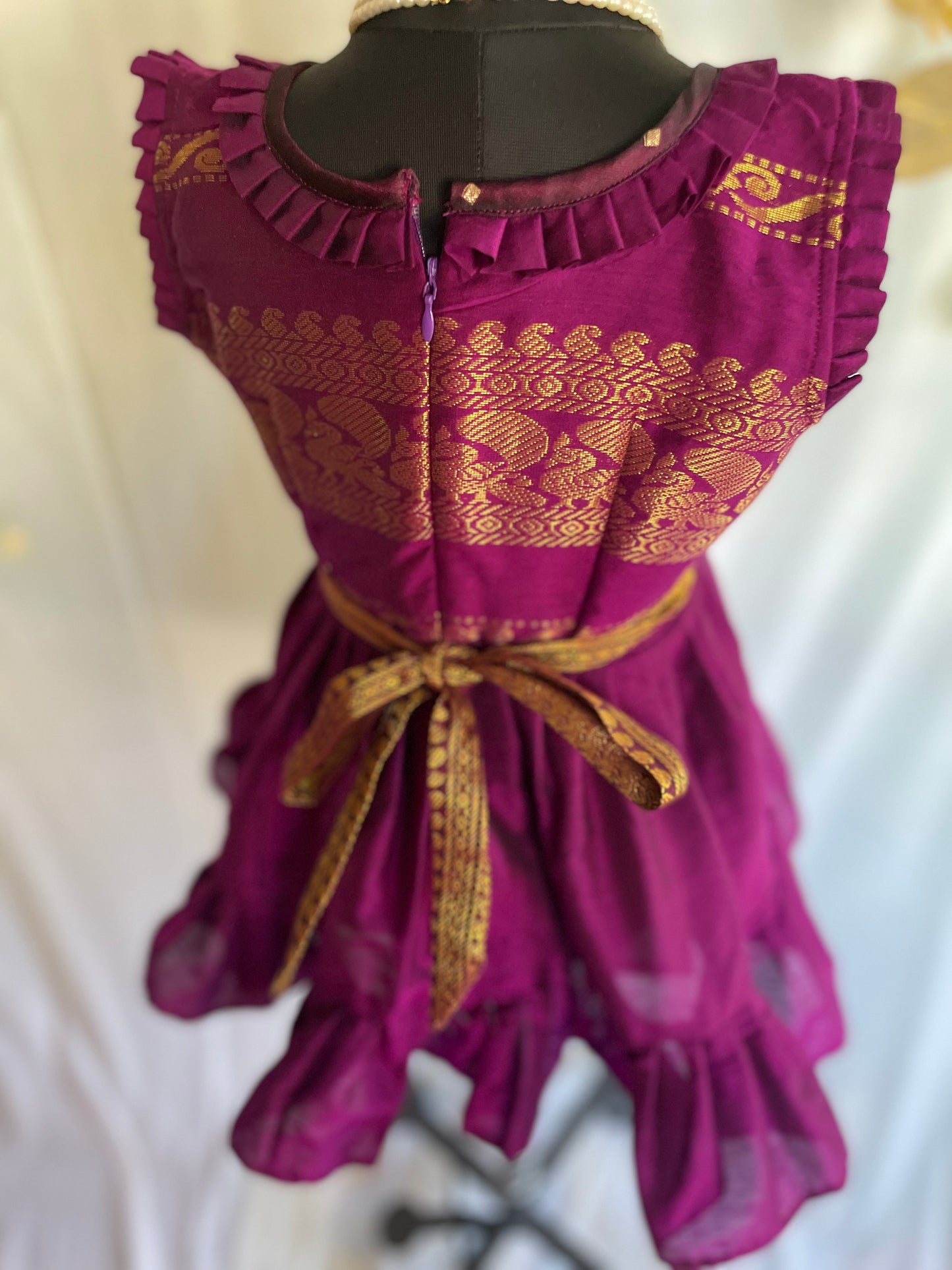 Grape with Zari Border Designer Dress for Baby Girl