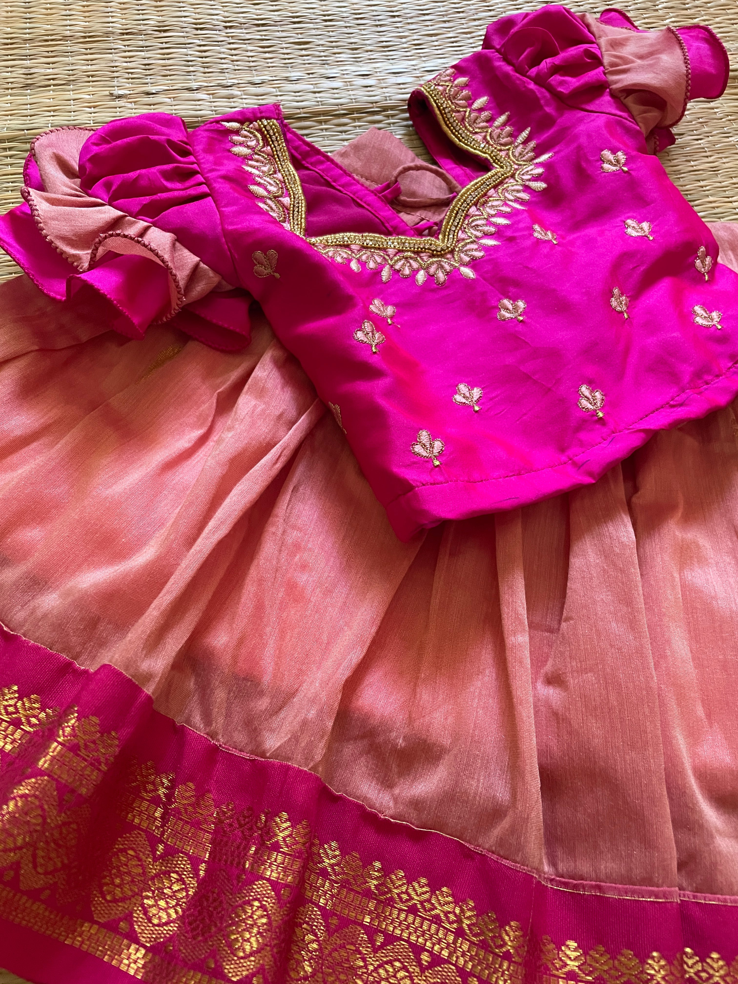 Tan & Red Color Pattu Langa Blouse For Teens & Kids, Girls Indian Wear  #19028 | Buy Online @ DesiClik.com, USA
